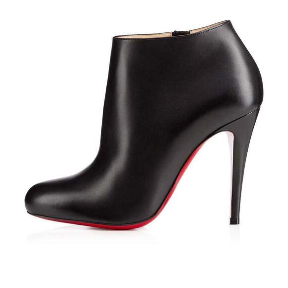 Christian Louboutin Belle 100 Black Calf Leather Ankle Zipper Heel Bootie 35 - Picture 3 of 12